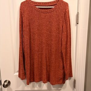 Rust Orange Ribbed Long Sleeve Tunic